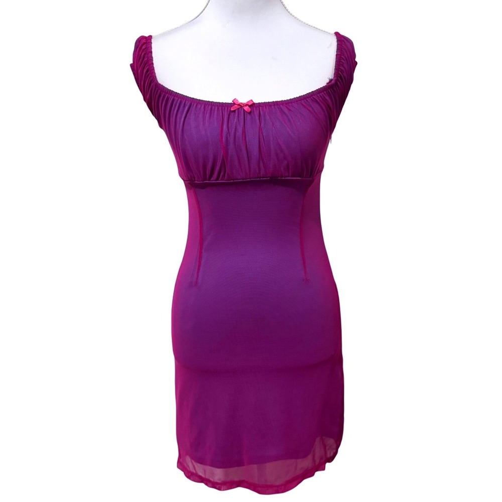 UNIF Purple Mesh Milkmaid Mini Dress Sheer Bodycon Y2K XS